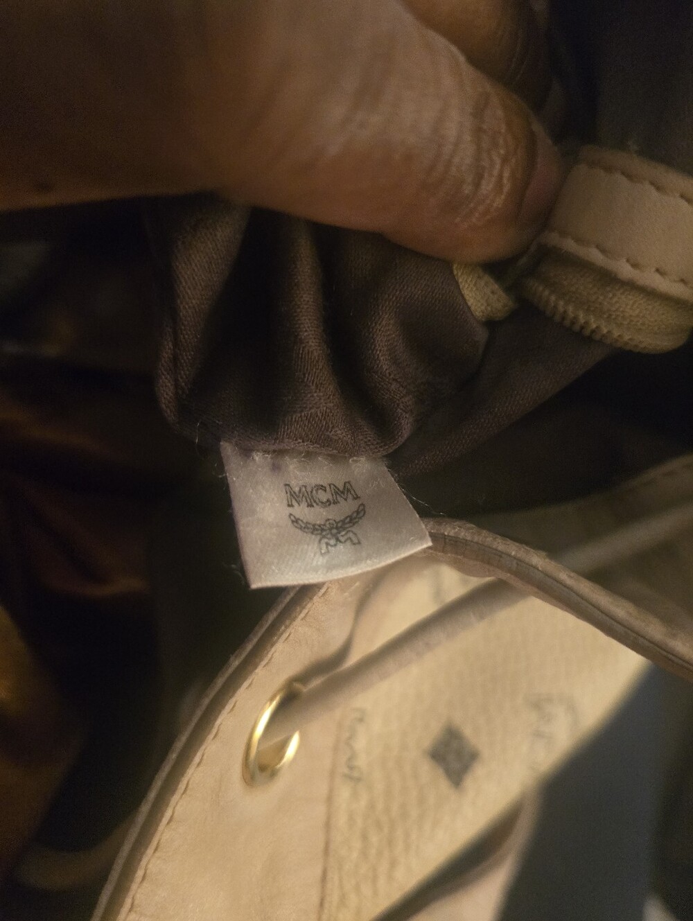 MCM Beige Leather Drawstring Bucket Bag - Picture 14 of 16